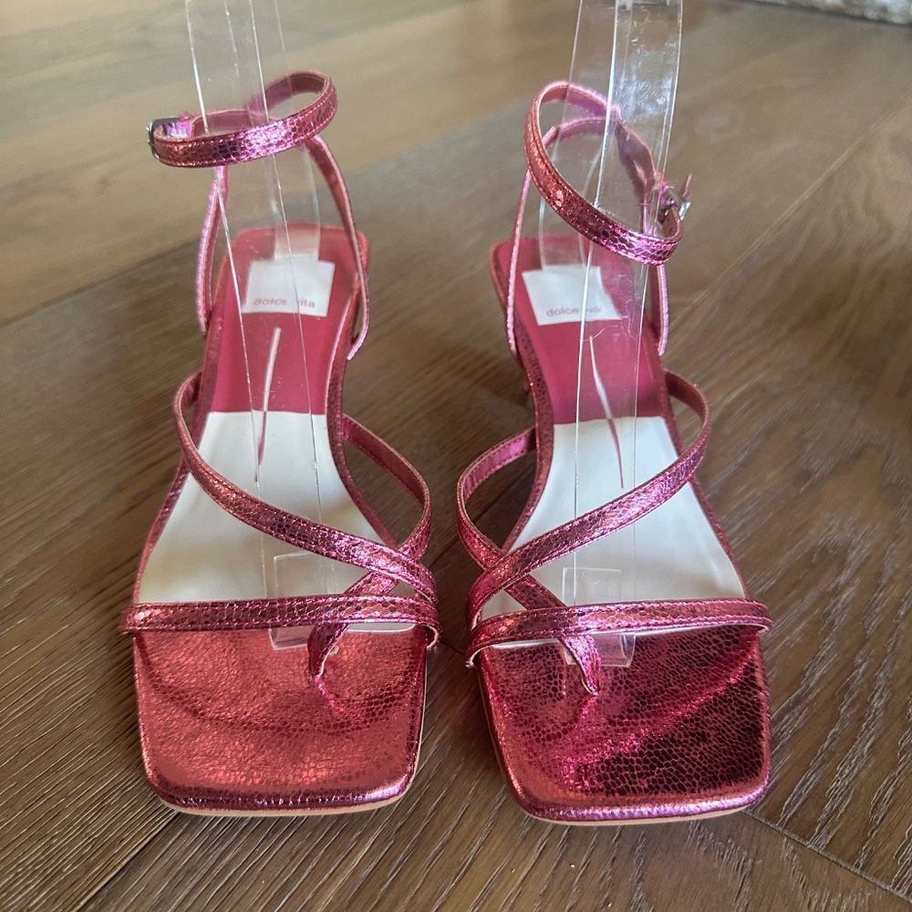 Dolce Vita Baylor Square Toe Block Heel Thong Sandals Magenta Crackle 6.5 - Picture 3 of 13
